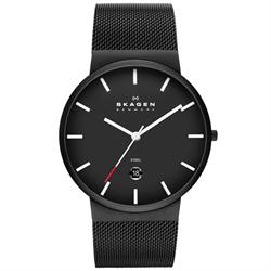 Image of Skagen herreur i sort rustfri stål og med sort mesh lænke, SKW6053